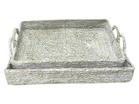 2pc rectangular seagrass tray white washed